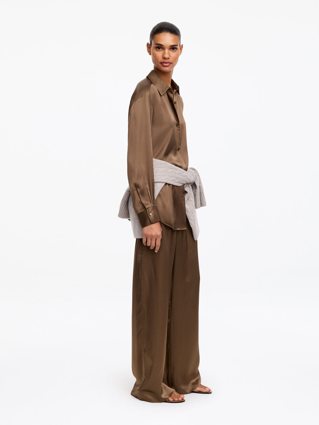 Silk Satin Shirt - Brown - Image 2