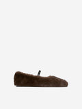 Faux-Fur Mary Jane Flats - Brown