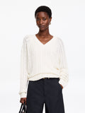 Cable-Knit V-Neck Jumper - White