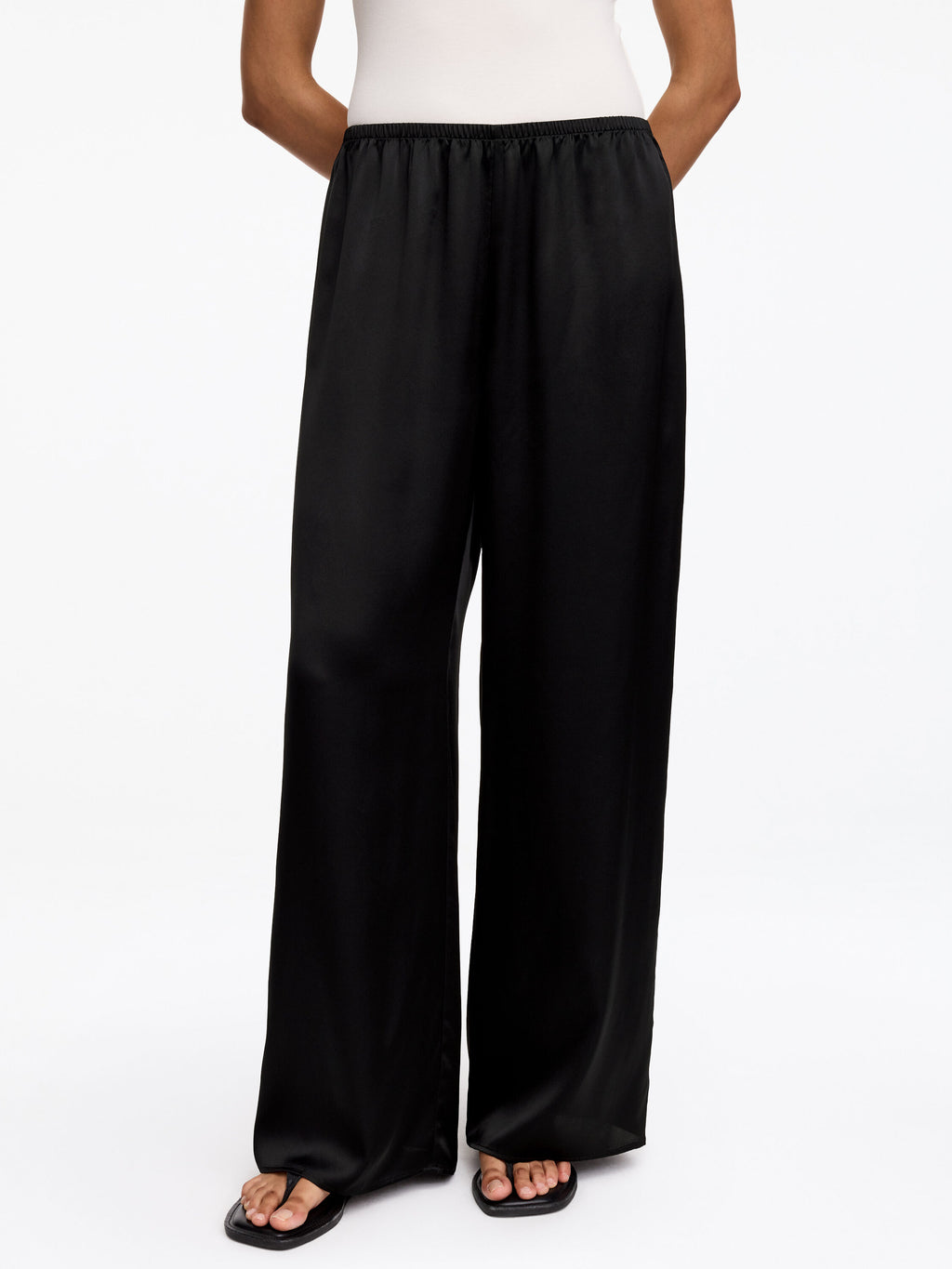 Silk Satin Trousers - Black - Image 5