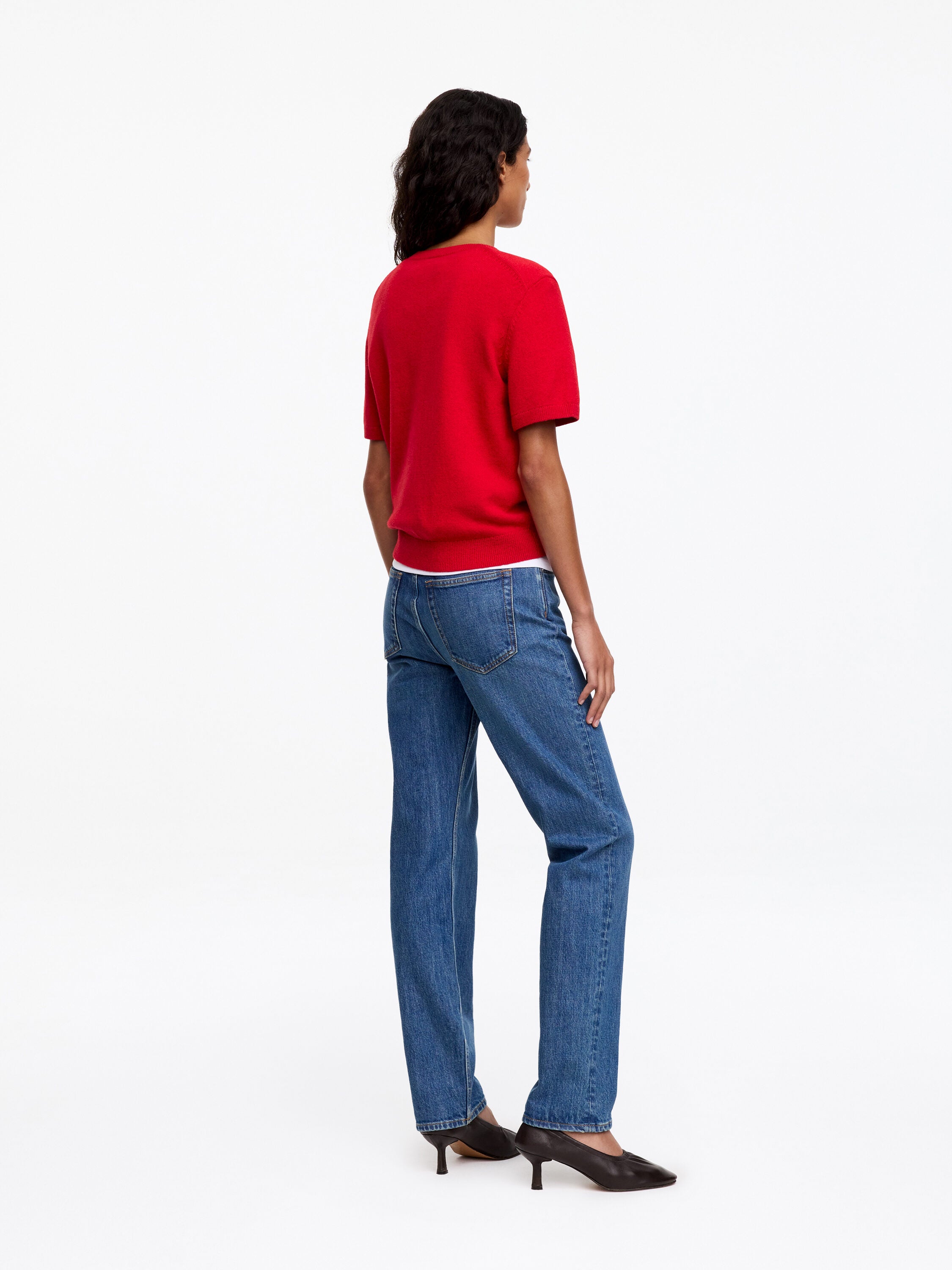 Short-Sleeve Wool-Cotton Jumper - Red - Image 2
