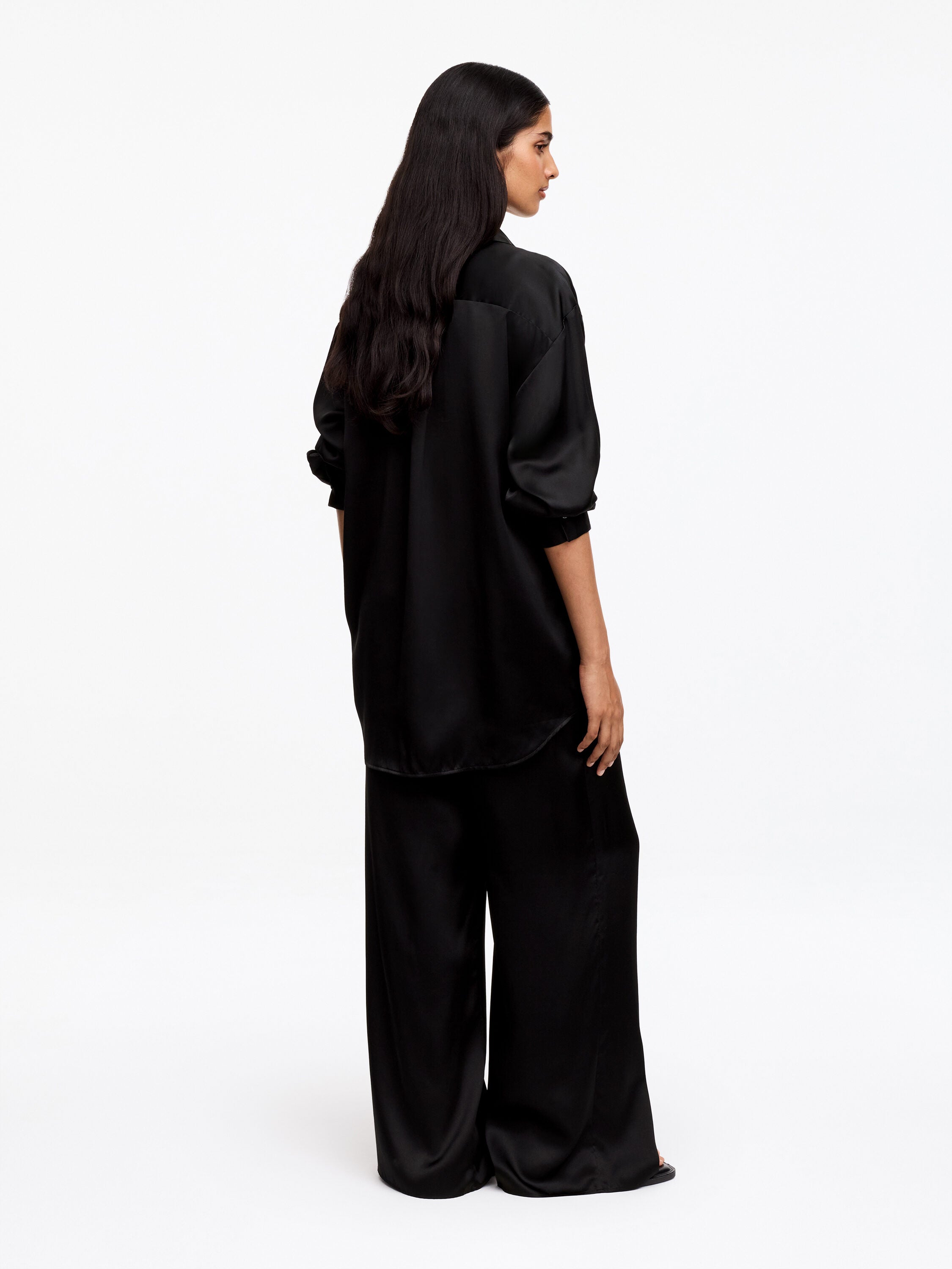 Silk Satin Shirt - Black - Image 3