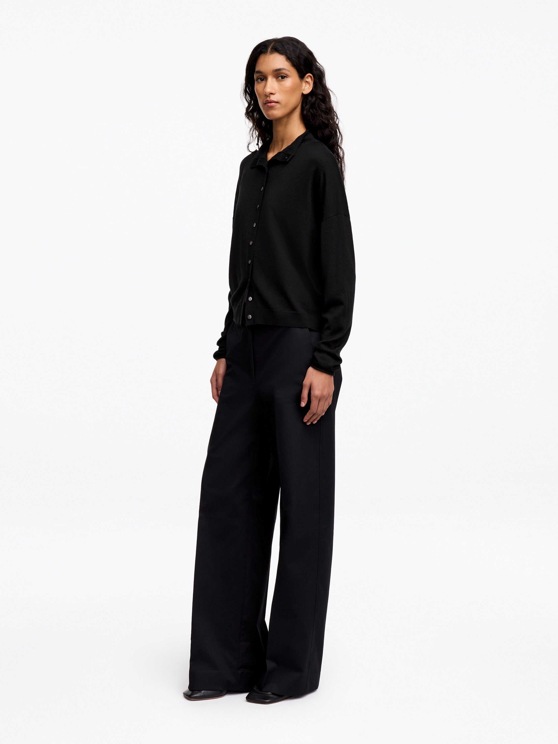 Wool-Blend Mock-Neck Cardigan - Black - Image 2