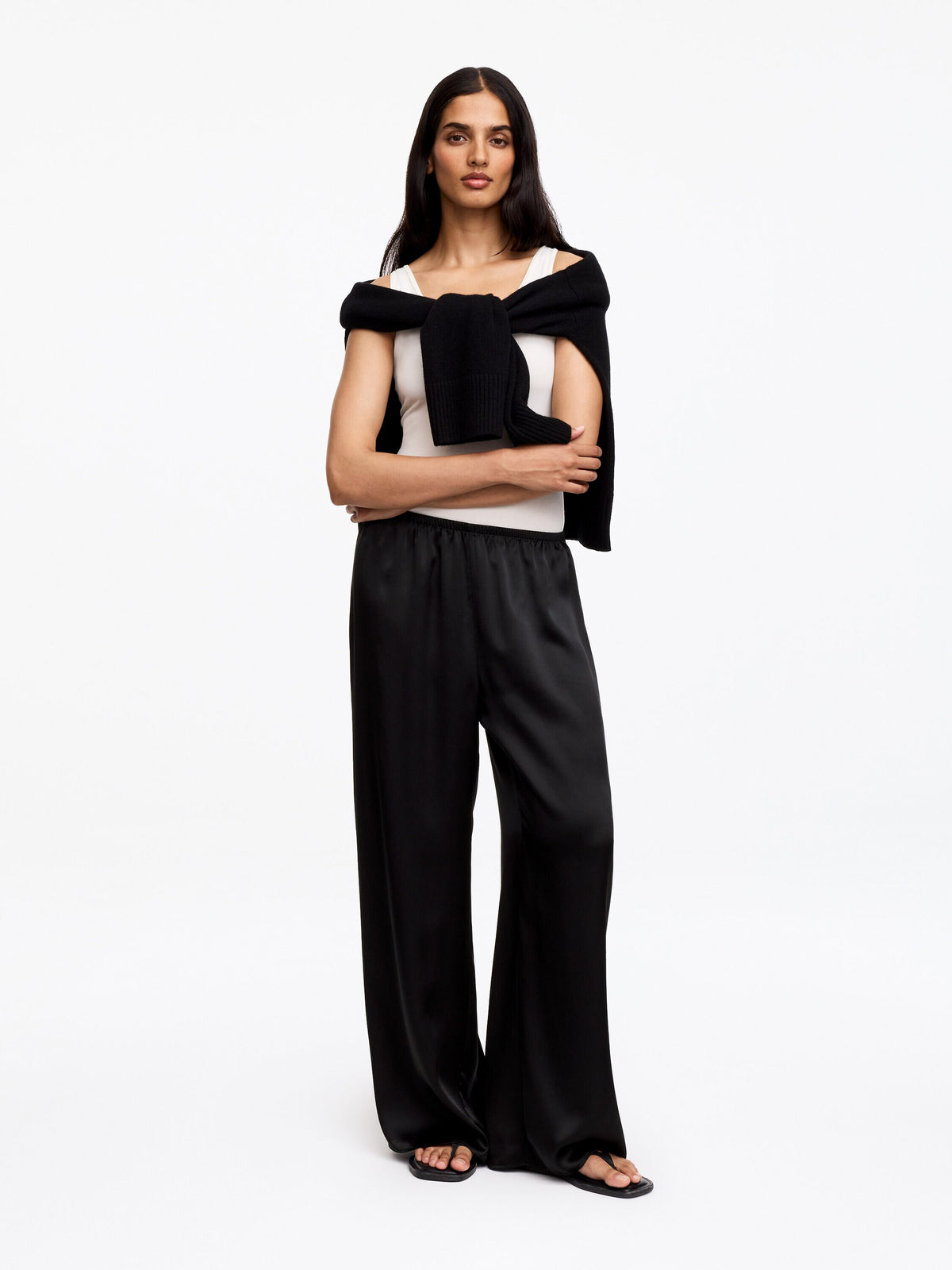 Silk Satin Trousers - Black