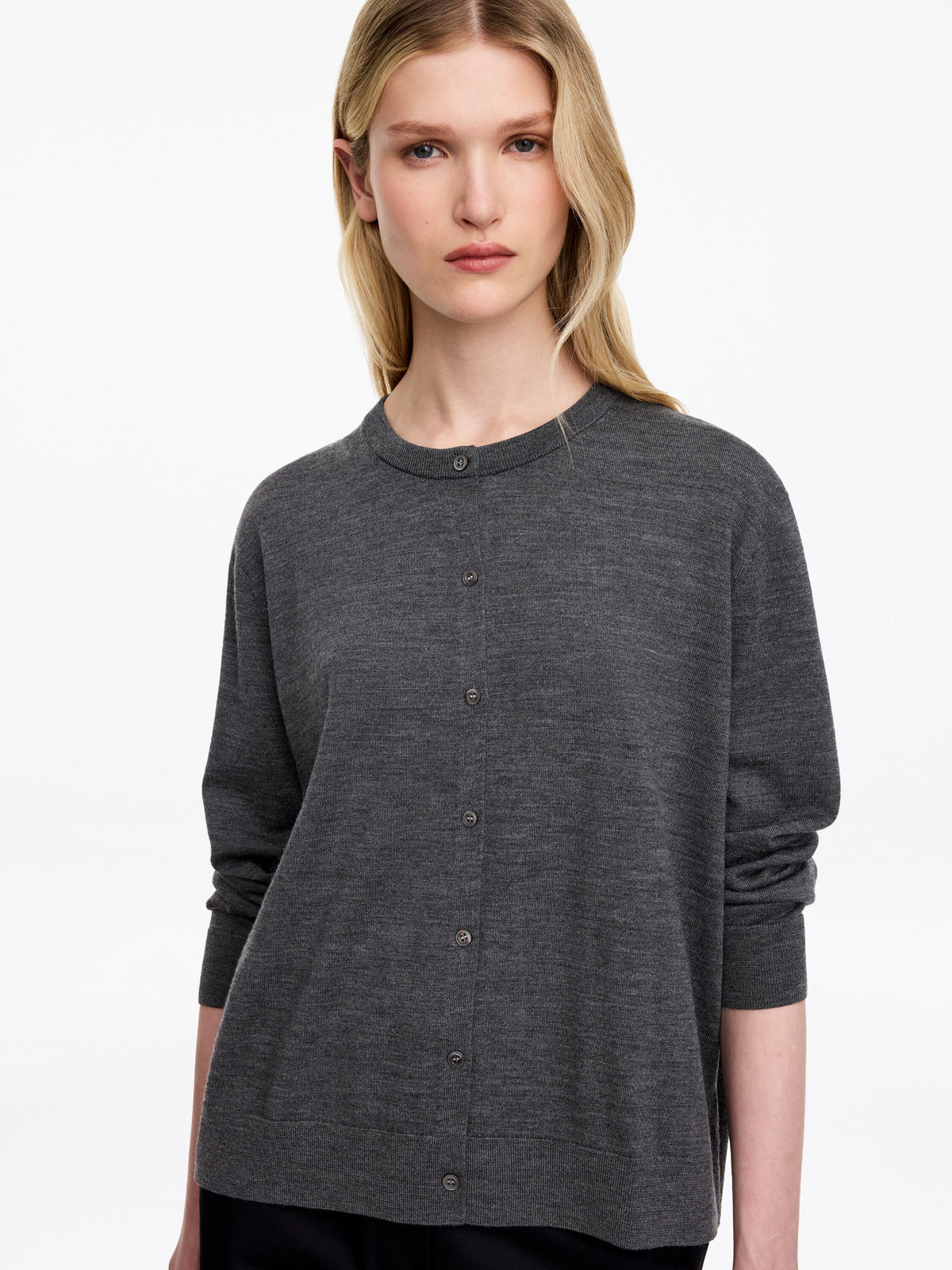 Merino Wool Cardigan - Grey - Image 4