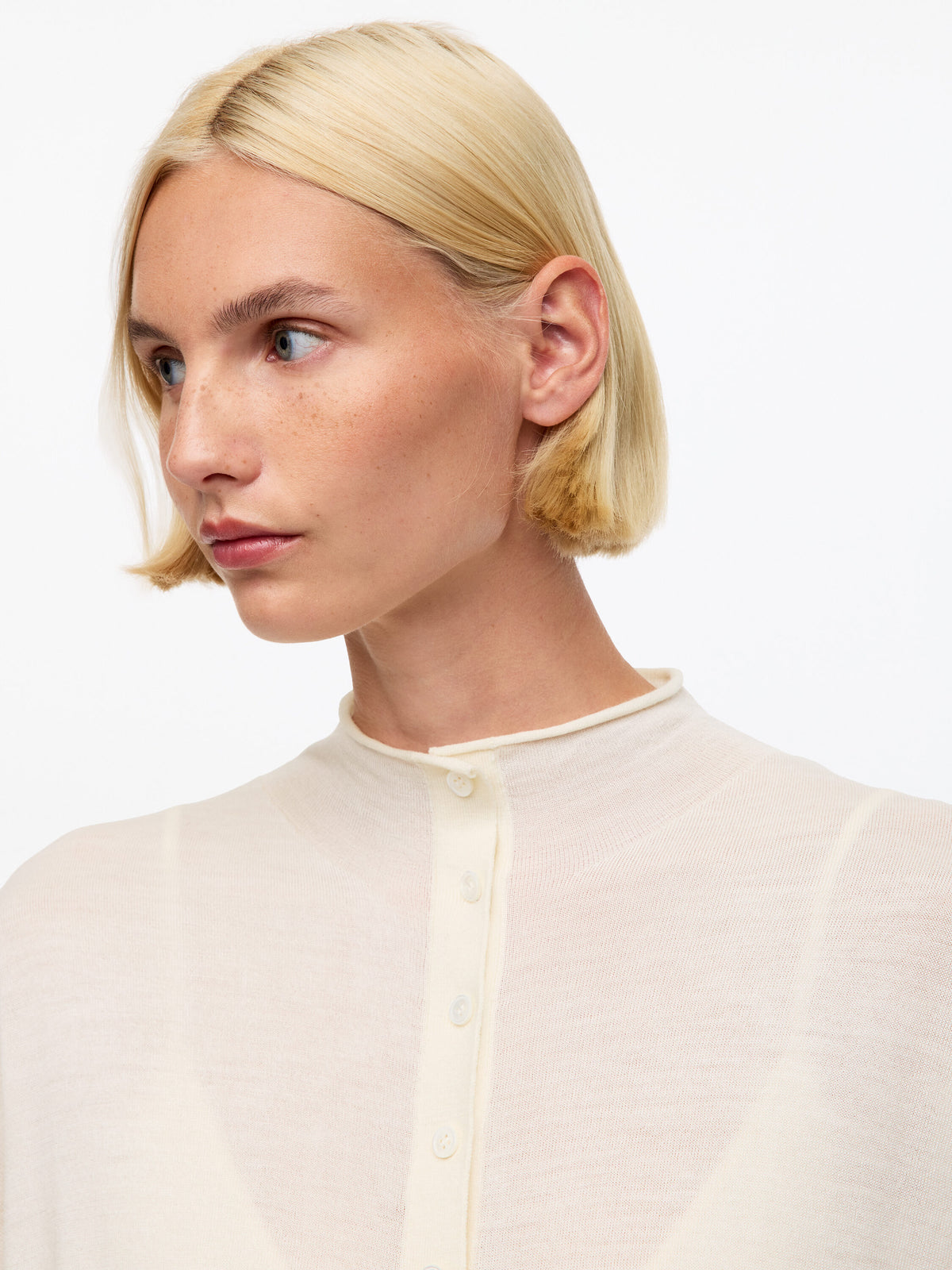 Wool-Blend Mock-Neck Cardigan - White - Image 2