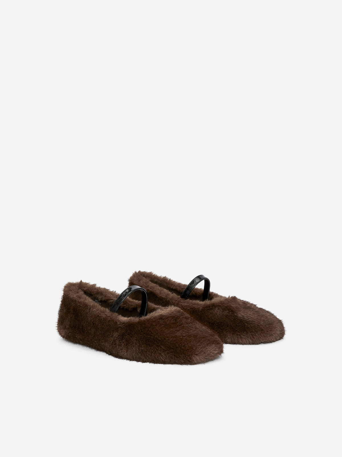 Faux-Fur Mary Jane Flats - Brown - Image 2