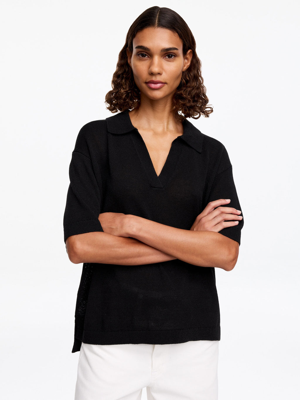 Knitted Polo Jumper - Black - Image 4