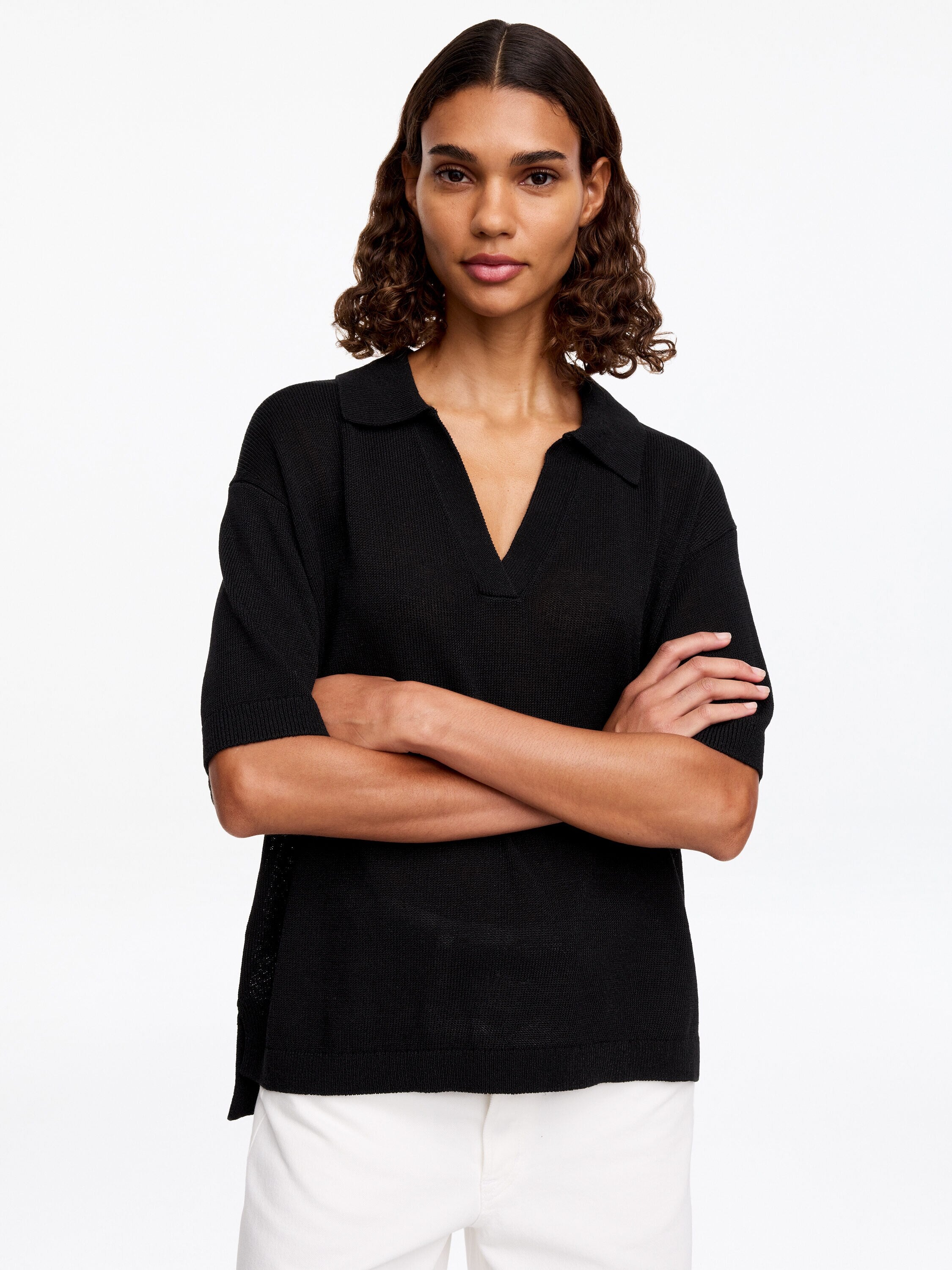 Knitted Polo Jumper - Black - Image 4