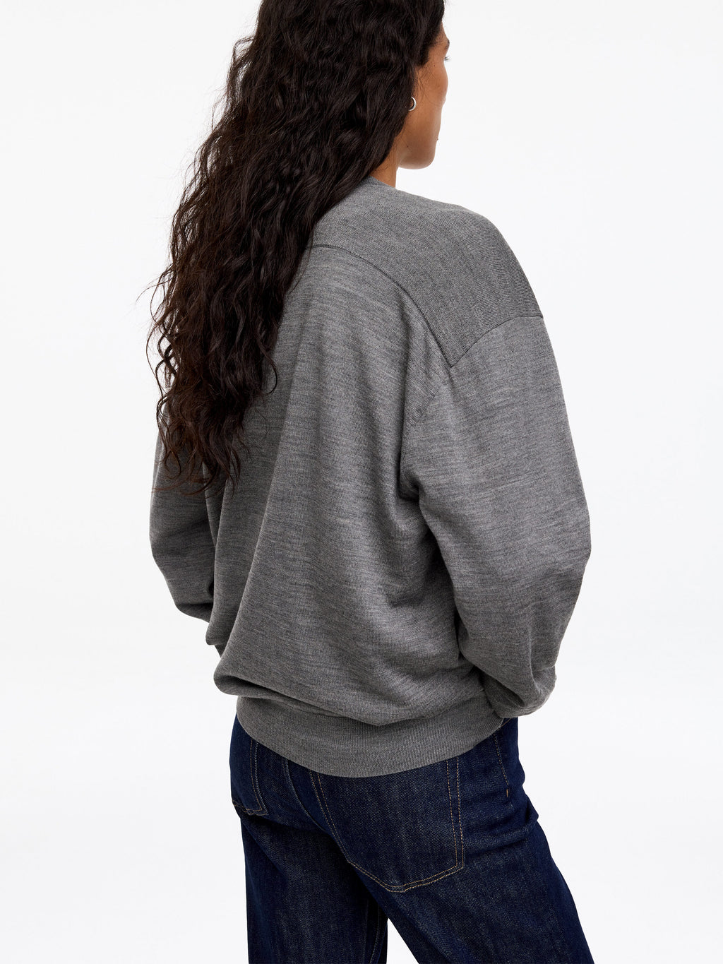 Merino Wool V-Neck Jumper - Grey - Image 4
