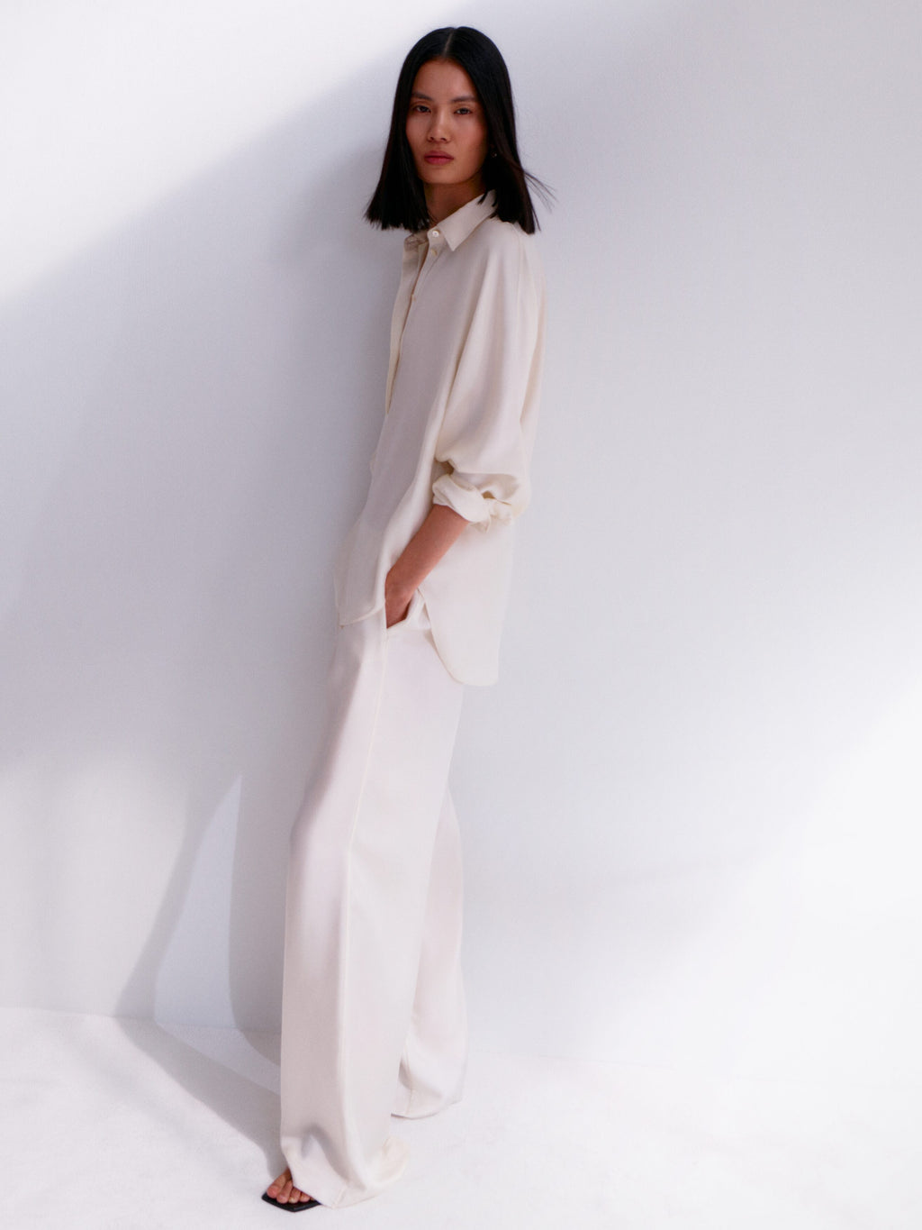 Silk Twill Trousers - White - Image 8